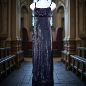 Vintage 90s Romantic Goth Metallic Semi Sheer Dress Size 3